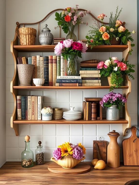 antique inspired cookbook wall shelves