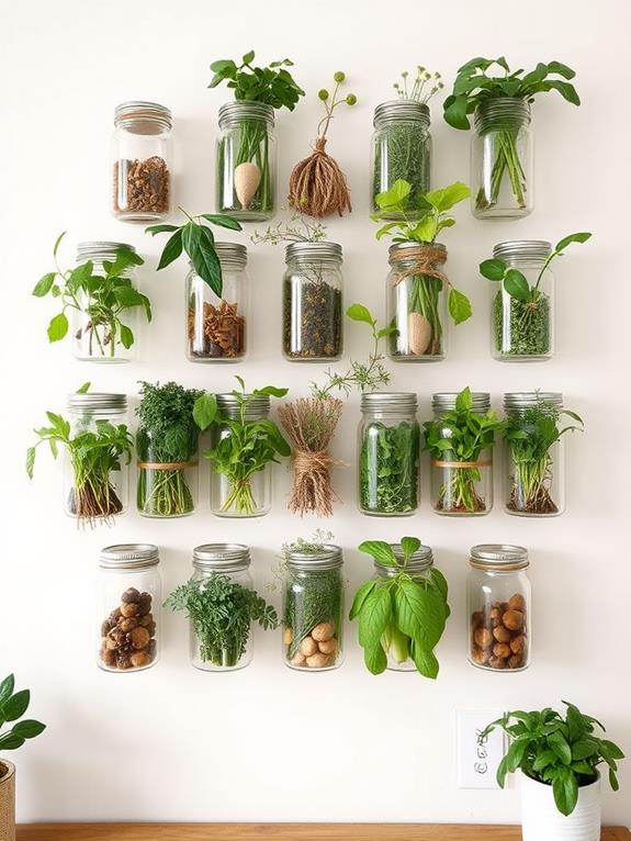 minimalist herb jar wall arrangement