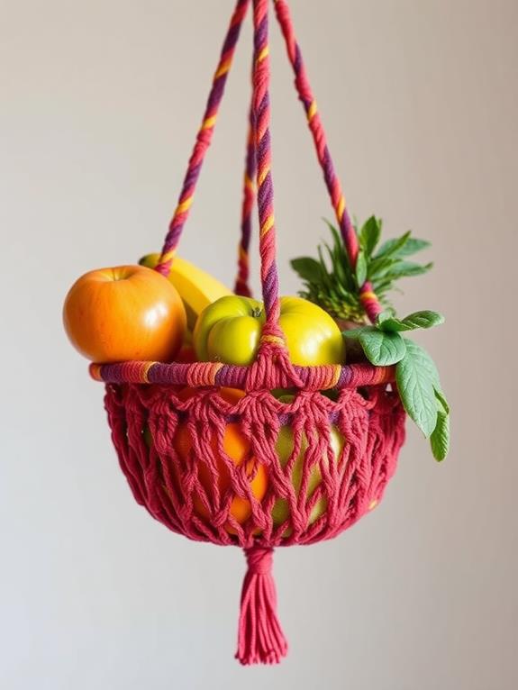 vibrant macrame fruit container